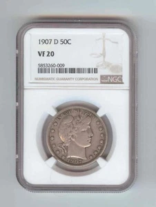 1907 D Barber Half Dollar NGC VF20 - Picture 1 of 2