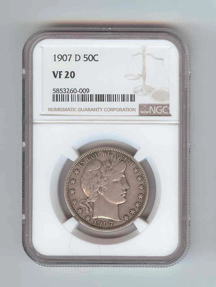 1907 D Barber Half Dollar NGC VF20 - Image 1 of 2