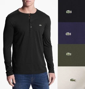 LACOSTE Men Pima Henley Shirt Top Under Shirt Black Blue Grey Olive White TH3082 - Picture 1 of 14