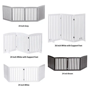 White/Brown/Grey 24"36" Dog Gate Pet Fence Pet Playpen Folding Free Standing - Picture 1 of 34