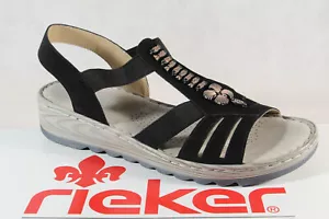 Rieker Sandalias Sandalia Sandalias Zapatos Negros V8706 - Picture 1 of 8