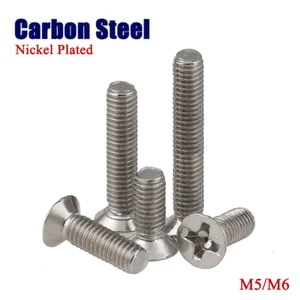 M5/M6 Phillips Countersunk Screw Flat Head Bolts Carbon Steel Nickel Plated - Picture 1 of 28