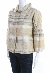 Piazza Sempione Cotton Blend Beige Gold Embroidered Bell Slv Jacket Sz IT 40 EUC - Picture 1 of 10