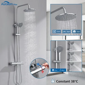 Regendusche mit Thermostat Duscharmatur Duschsystem Massage Duschset Handbrause  - Bild 1 von 14