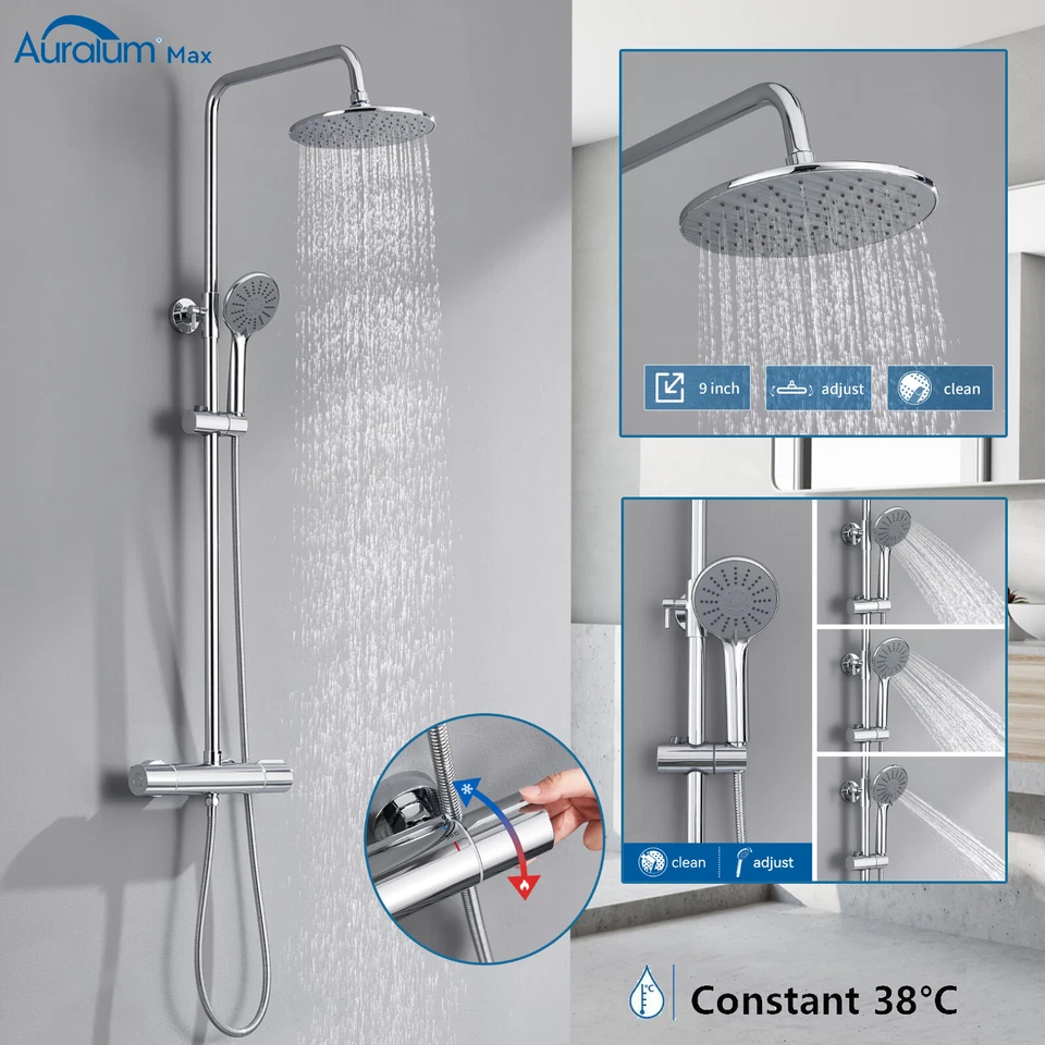 Regendusche mit Thermostat Duscharmatur Duschsystem Massage Duschset Handbrause  - Bild 1 von 4