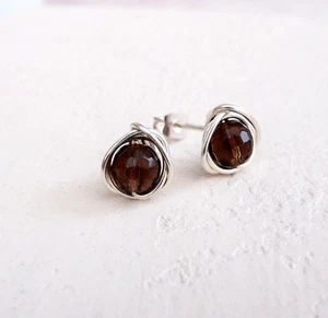 Smokey Quarz 925 Sterlingsilber Ohrstecker Handarbeit 6 mm Geschenk verpackt - Bild 1 von 4
