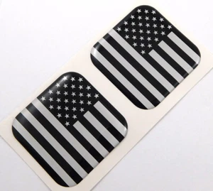 USA Black American flag Square Domed Decal car bike gel stickers 1.5" 2pc - Imagen 1 de 2