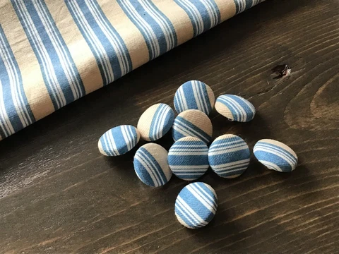Antique French Cotton Ticking Fabric Covered Buttons 10 buttons size 30 shank Cover