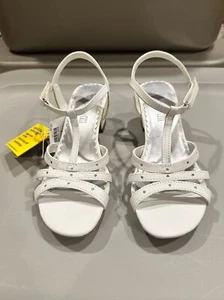 Girls Strappy Rhinestone Sandals Open Toe Easy Close Size 1 Dress Shoes - Picture 1 of 7