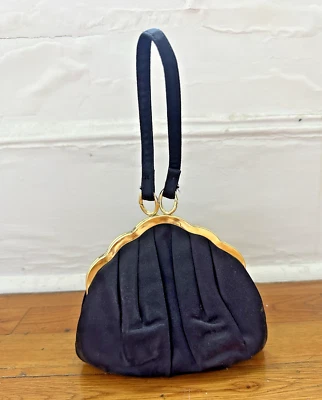 Винтажный HL США Гарри Левин черный атлас и золотой вечерняя сумка сумочка гребешок оболочка - Изображение 1 из 4