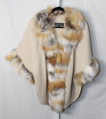 Adrienne Landau Fox Fur Trimmed Sweater Cape Jacket  Poncho sz. O/S - Image 1 of 4