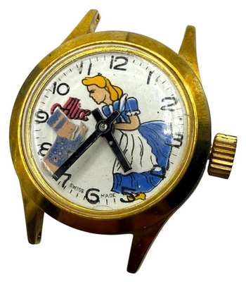 Rare Vintage Alice In Wonderland Wind Up Watch Case Works! Mad Hatter Nodding  - Image 1 of 4