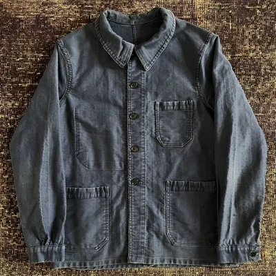 Abrigo Chaqueta Vintage Francés Ropa de Trabajo Moleskin Algodón Multi Bolsillo Tareas Talla S Foto 1 de 4