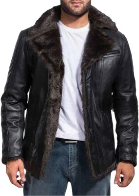 Handmade Men's Black Genuine Leather Jacket, Fashion Winter Wear Jacket With Fur - Image 1 of 4