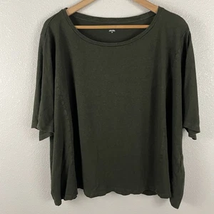 Eileen Fisher Womens 3X Green 100% Organic Linen Boxy Short Sleeve T Shirt - Picture 1 of 5