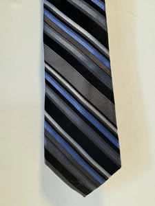 Calvin Klein Men’s Blue, Silver, White Striped Tie 100% Silk - Picture 1 of 5