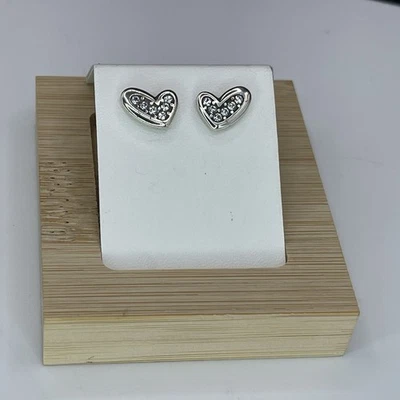 Brighton Artiste Silver Tone Heart Crystal Stud Earrings Mini Post Whimsical - Image 1 of 4