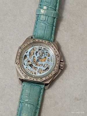 复古 Stuhrling 女士 Aqua 骷髅腕表 用于零件或维修 — 第 1/4 张图片