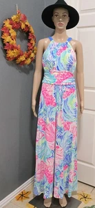 Lilly Pulitzer Damen Martina Neckholder Maxikleid in Multi Beach Please Rosa Blau L - Bild 1 von 9