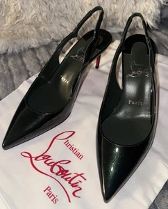 Christian Louboutin Patent Leather Hot Chick Slingback Pumps Dark Green Size 36 - Picture 1 of 12
