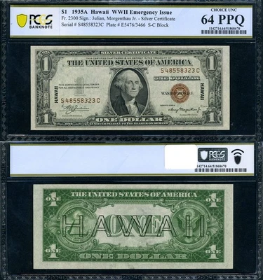 FR. 2300 $1 1935-A Hawaii Note S-C Block PCGS Choice CU64 - Image 1 of 3