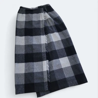 Rafaella Petites клетку черный серый женщин надежном юбка размер 8P шерсти одеяло бахрома - Изображение 1 из 4