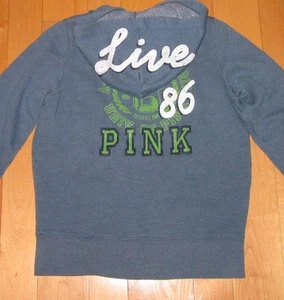 Victorias Secret Womens Blue Love Pink Hoodie w/ Heart Sweatshirt Top Sz S - Picture 1 of 5