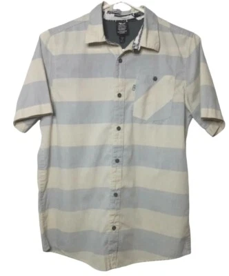 Shaun White Boys XL 16 Short Sleeve Button Up Big Stripes Blue Cream Skateboard - Image 1 of 4