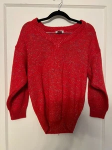 Suéter Vintage Cristal Deportivo Rojo Brillante Brillo Cuello en V Tejido Abuela, Mediano - Imagen 1 de 8