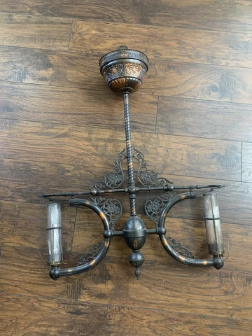 antique jappaned copper pendant light fixture mica shades Oil Oxidized Cover