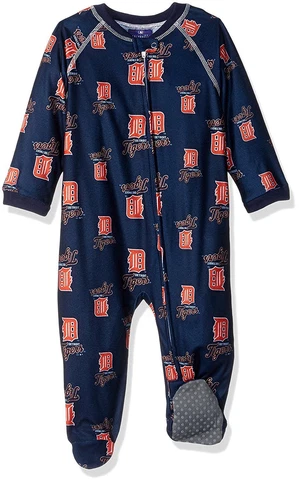 NWT MLB Detroit Tigers Baby 18 MO Navy Sleepwear All Over Print Zip Up Coveralls Cover