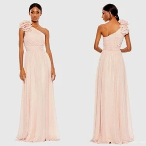 Mac Duggal Pink Polka Dot Ruffled One Shoulder Gown Size - Picture 1 of 6