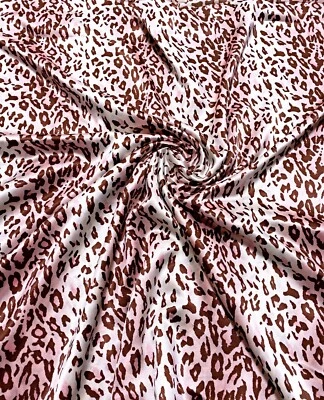 Estampado de animales de seda sintética satinado Charmeuse leopardo rosa y marfil a rayas bellamente Foto 1 de 4