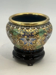 Cloisonné Ware Elegante Maceta Vintage Patrón Floral Con Soporte Hecho a Mano - Imagen 1 de 15