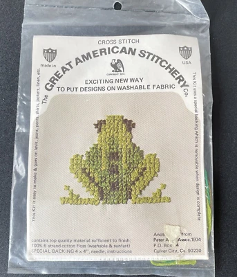 Vintage Cross Stitch Great American Stitchery Green Frog Clothing Embellishment - Image 1 of 4