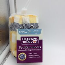 Pet Rain Boots Heart To Tail Reflective Strip Yellow Checkered Soft Inside S NEW