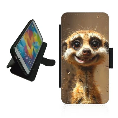 Meerkat Phone Case Wallet flip cover For iPhone Samsung MER1 funny animal - Image 1 of 3