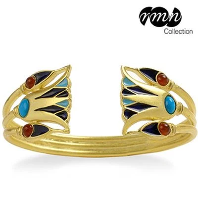 Egyptian Lotus  Adjustable Bracelet Gold-Plated w/ Turquoise & Carnelian Beads  - Image 1 of 3