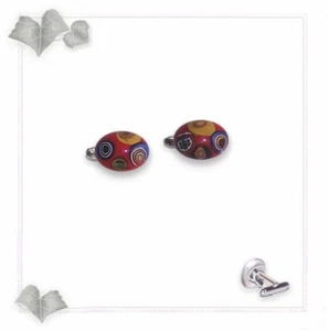 17x12mm Cufflinks - Silver Tone Cuff Links - Red & Multi Colour Circles - Glass - Picture 1 of 1