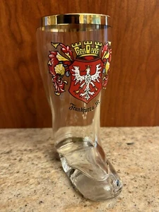 Deutsches Glas Stiefel Schnapsglas Frankfurt a.M Wappen Souvenir Vintage 5" hoch - Bild 1 von 9