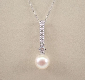 Collar colgante de diamantes y perlas de oro blanco de 14K cadena piedra de nacimiento de junio joyería - Imagen 1 de 5