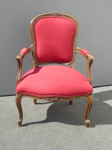 Red Vintage French Provincial Accent Arm Chair Carved Wood Frame Cover
