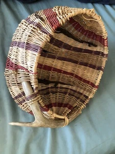 Native American Inspired Handmade Woven Wicker / Twine Basket With Antler Handle - Picture 1 of 9