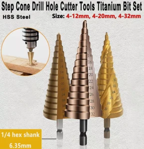 1/4 Hex Shank Large HSS Steel Step Cone Drill Hole Cutter Tools Titanium Bit Set - Picture 1 of 30