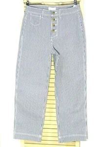 Free Assembly Ankle Pants Sz Blue & White Striped Canvas Button Fly Resort Yacht - Picture 1 of 6