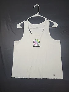 Justice Girl XL Plus Ribbed Racer Back Tank Top Happy Face - Picture 1 of 7