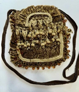 Vintage OOAK Brown Gold Beaded Tapestry Crossbody Handbag Bespoke - Picture 1 of 6