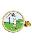 Female Golfer (C) Gold Plated Domed Lapel Pin Badge In Bag