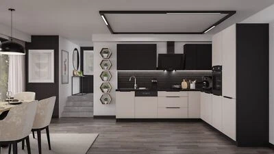 Winkelküche ARONA + SIENA 280x270 Küchenzeile Eckküche Küche Kaschmir + Schwarz - Bild 1 von 4