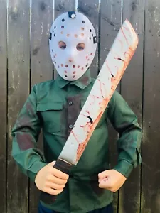 Kids Jason Voorhees Costume Halloween Friday Hockey Mask Shirt 13th Bloody Hood - Picture 1 of 32